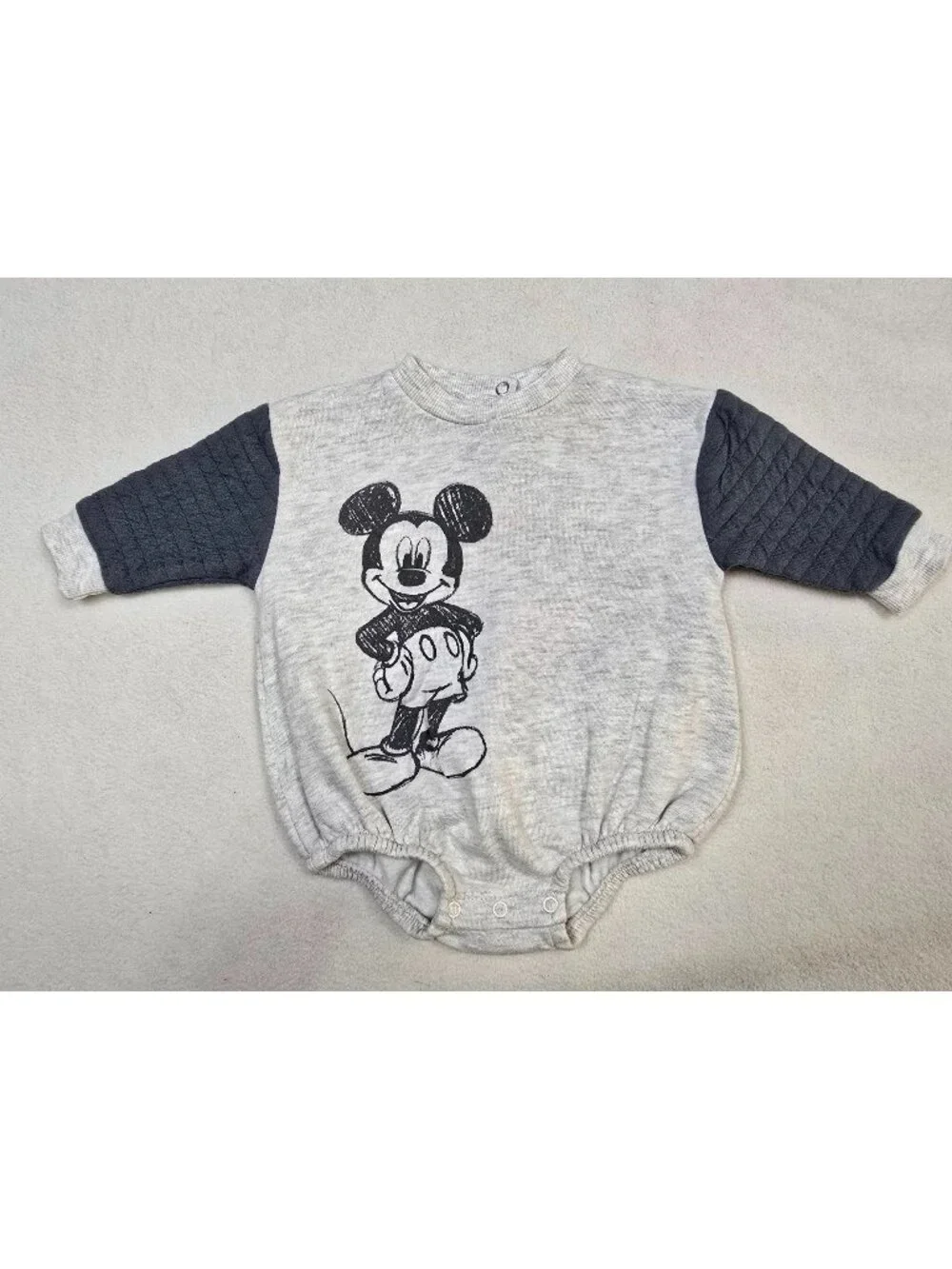 Disney Baby 3-6m One Peice Mickey Mouse Gray & Navy Long Sleeve Romper